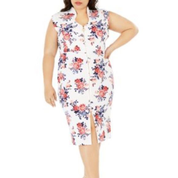 Crave Fame Zip Front‎ Floral Midi Dress Size 2X - Picture 2 of 4